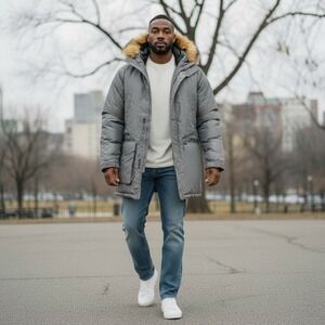 Jordan Craig Vintage Men's Winter‎ Parka Jacket Fur Hooded Gray Size XL